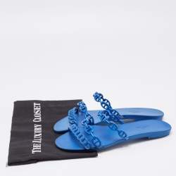 Hermes Blue D'ancre Chaine Rivage Flat Slides Size 38
