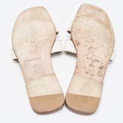 Hermes White Leather Oran Slip On Sandals Size 37.5