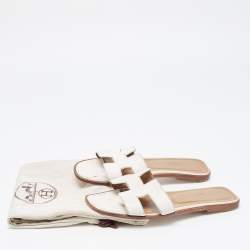 Hermes White Leather Oran Slip On Sandals Size 37.5