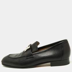 Hermes Black Leather Paris Loafers Size 39