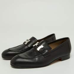Hermes Black Leather Paris Loafers Size 39