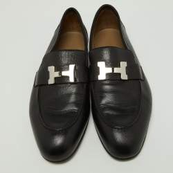 Hermes Black Leather Paris Loafers Size 39