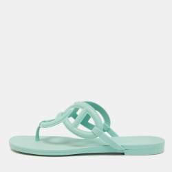 Hermes Mint Green Rubber Egerie Thong Flat Slides Size 36