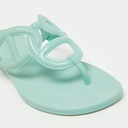 Hermes Mint Green Rubber Egerie Thong Flat Slides Size 36