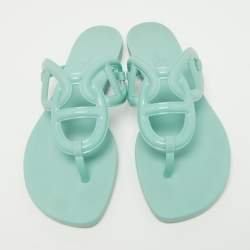 Hermes Mint Green Rubber Egerie Thong Flat Slides Size 36