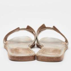 Hermes Silver Leather Oran Flat Slides Size 40.5