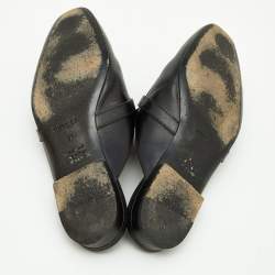Pre Owned Hermes Black Leather Oz Flat Mules Size 37