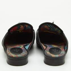 Pre Owned Hermes Black Leather Oz Flat Mules Size 37