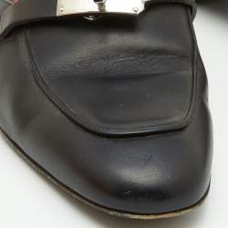Pre Owned Hermes Black Leather Oz Flat Mules Size 37