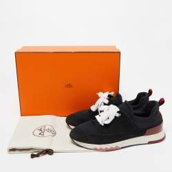 Hermes Black Nylon and Suede Stadium Low Top Sneakers Size 36