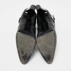 Pre Owned Hermes Black Leather Buckle Ankle Boots Size 40