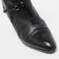 Pre Owned Hermes Black Leather Buckle Ankle Boots Size 40