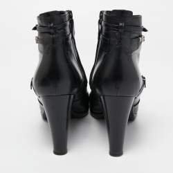 Pre Owned Hermes Black Leather Buckle Ankle Boots Size 40