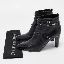 Pre Owned Hermes Black Leather Buckle Ankle Boots Size 40