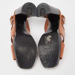 Hermes Tan Leather Elbe Sandals Size 37