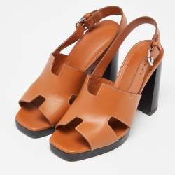 Hermes Tan Leather Elbe Sandals Size 37