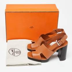 Hermes Tan Leather Elbe Sandals Size 37