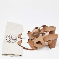 Hermes Brown/White Leather Slide Sandals Size 39