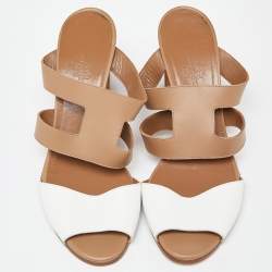 Hermes Brown/White Leather Slide Sandals Size 39