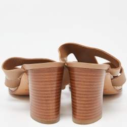 Hermes Brown/White Leather Slide Sandals Size 39