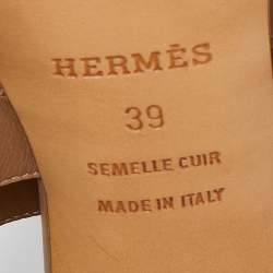 Hermes Brown/White Leather Slide Sandals Size 39