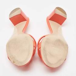 Pre Owned Hermes Orange Leather Oasis Slide Sandals Size 40.5