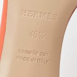 Pre Owned Hermes Orange Leather Oasis Slide Sandals Size 40.5