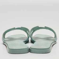 Hermes Light Blue Leather Oran Flat Slides Size 40.5