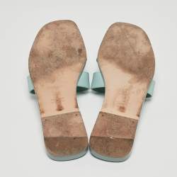 Hermes Light Blue Leather Oran Flat Slides Size 40.5