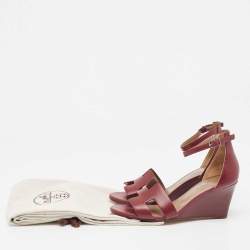 Hermes Burgundy Leather Legend Sandals Size 37.5