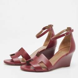 Hermes Burgundy Leather Legend Sandals Size 37.5