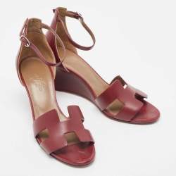 Hermes Burgundy Leather Legend Sandals Size 37.5