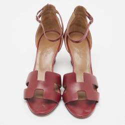 Hermes Burgundy Leather Legend Sandals Size 37.5