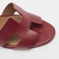 Hermes Burgundy Leather Legend Sandals Size 37.5