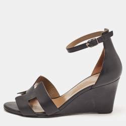 Hermes Black Leather Legend Sandals Size 37
