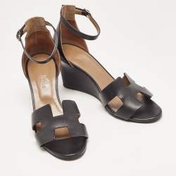 Hermes Black Leather Legend Sandals Size 37