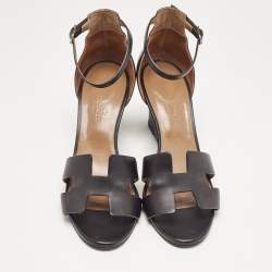 Hermes Black Leather Legend Sandals Size 37