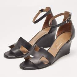 Hermes Black Leather Legend Sandals Size 37
