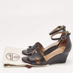 Hermes Black Leather Legend Sandals Size 37