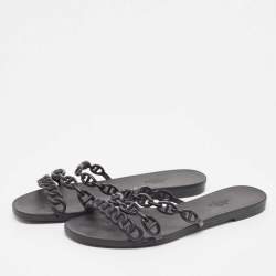 Hermes Black Jelly Chaine d'Ancre Rivage Slide Flats Size 38