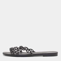 Hermes Black Jelly Chaine d'Ancre Rivage Slide Flats Size 38