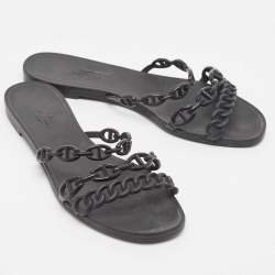 Hermes Black Jelly Chaine d'Ancre Rivage Slide Flats Size 38