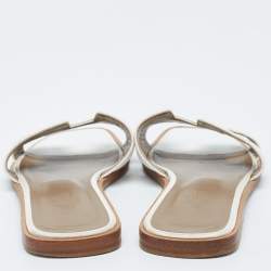 Pre Owned Hermes White Leather Oran Flat Slides Size 37.5