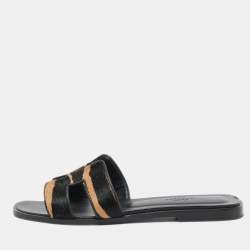 Hermes Two Tone Calf Hair Oran Flat Slides Size 37