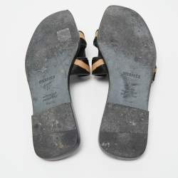 Hermes Two Tone Calf Hair Oran Flat Slides Size 37