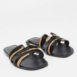 Hermes Two Tone Calf Hair Oran Flat Slides Size 37