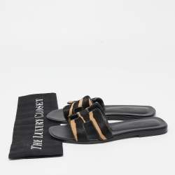 Hermes Two Tone Calf Hair Oran Flat Slides Size 37