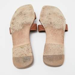 Hermes Brown Leather Oran Flat Slides Size 38 