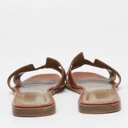 Hermes Brown Leather Oran Flat Slides Size 38 