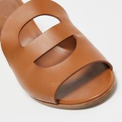 Hermes Brown Leather Mona Slide Sandals Size 40.5